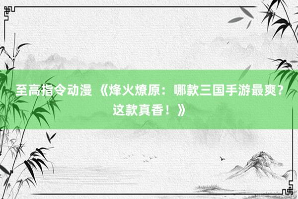 至高指令动漫 《烽火燎原：哪款三国手游最爽？这款真香！》