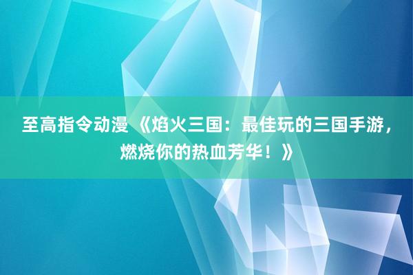 至高指令动漫 《焰火三国：最佳玩的三国手游，燃烧你的热血芳华！》